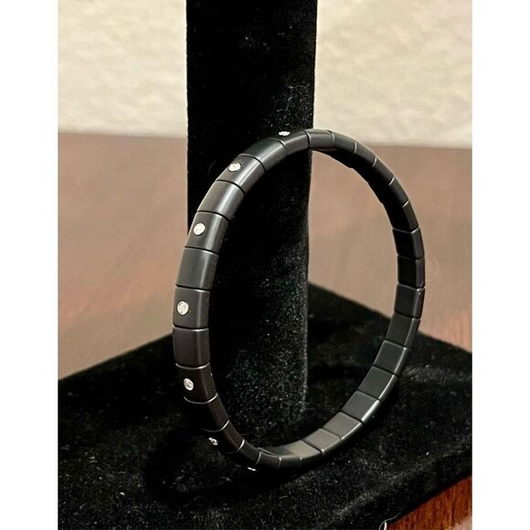 NWOT Roberto Demeglio Pura Matte Black Ceramic Elastic Bracelet Alternating Diam - Picture 5 of 5